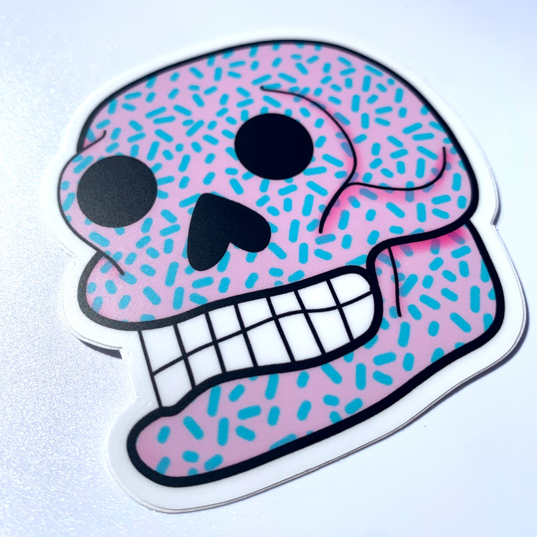 Pink Sprinkles Skull Vinyl Sticker