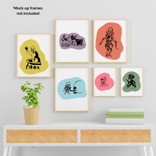 Calavera Art Prints, Set of 6 Different Designs